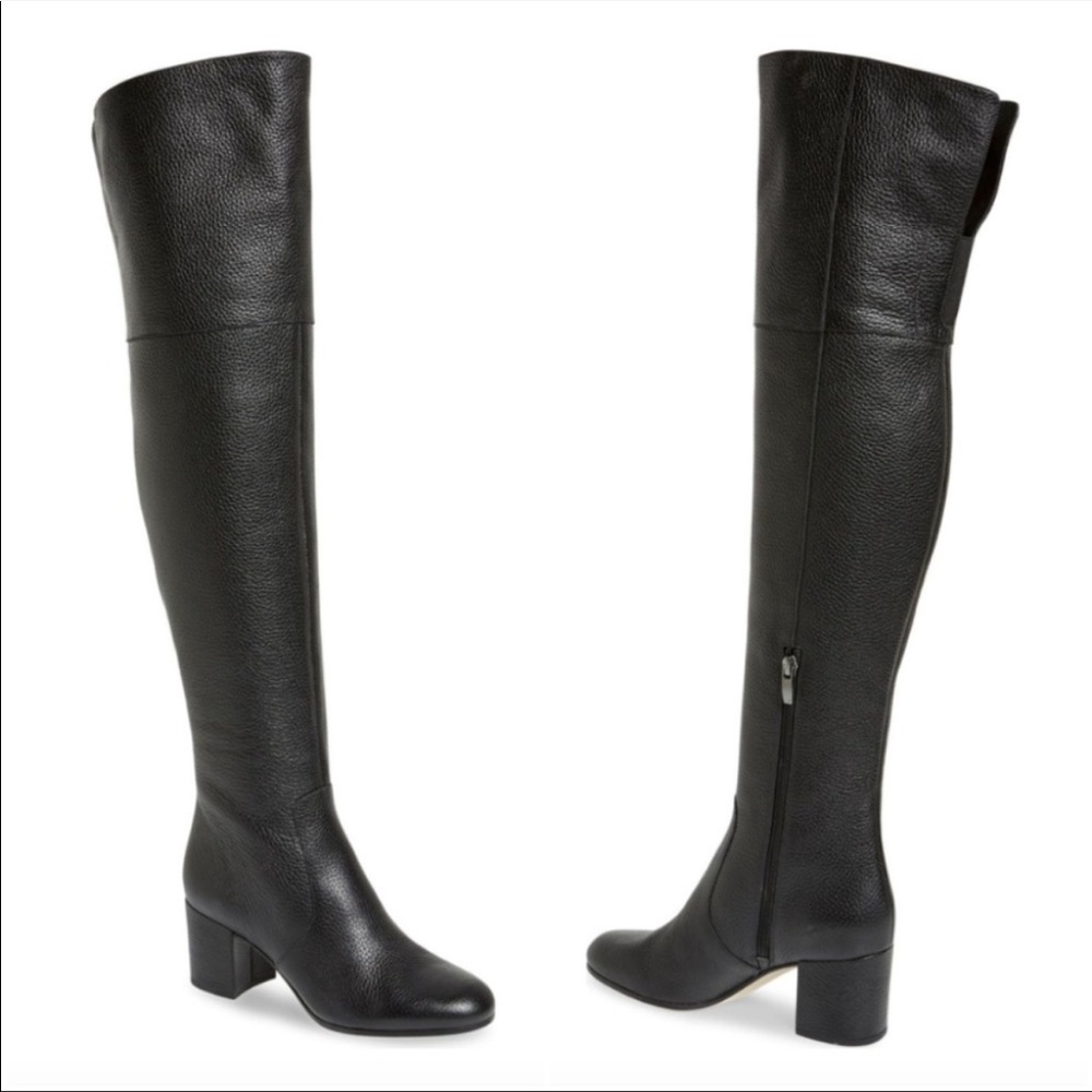 Via Spiga black over the knee pebbled leather block heel boots size 37 / 7 EUC